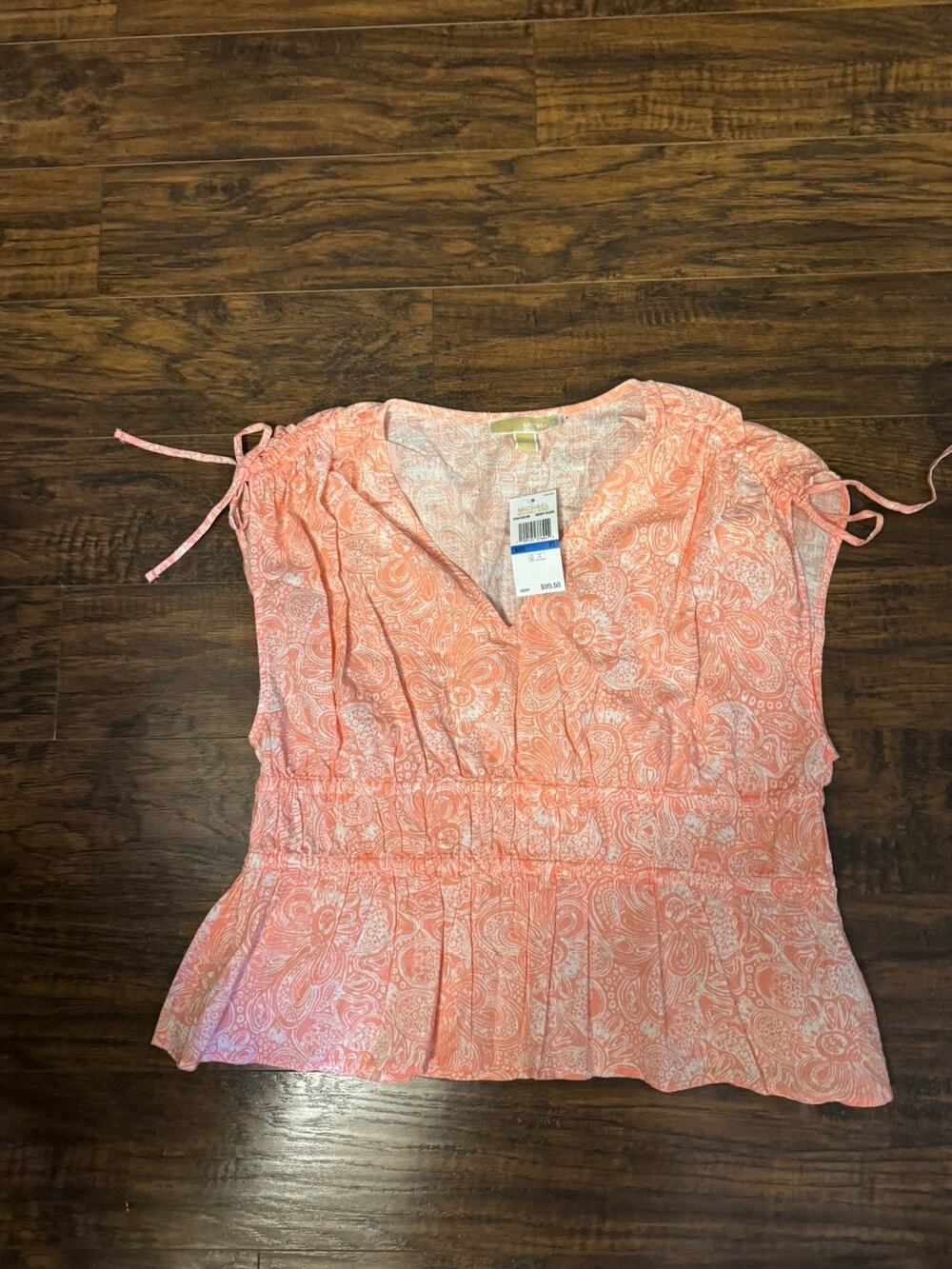Michael Kors Bright Blush w/ Floral XL Sleeveless Blouse Read Description